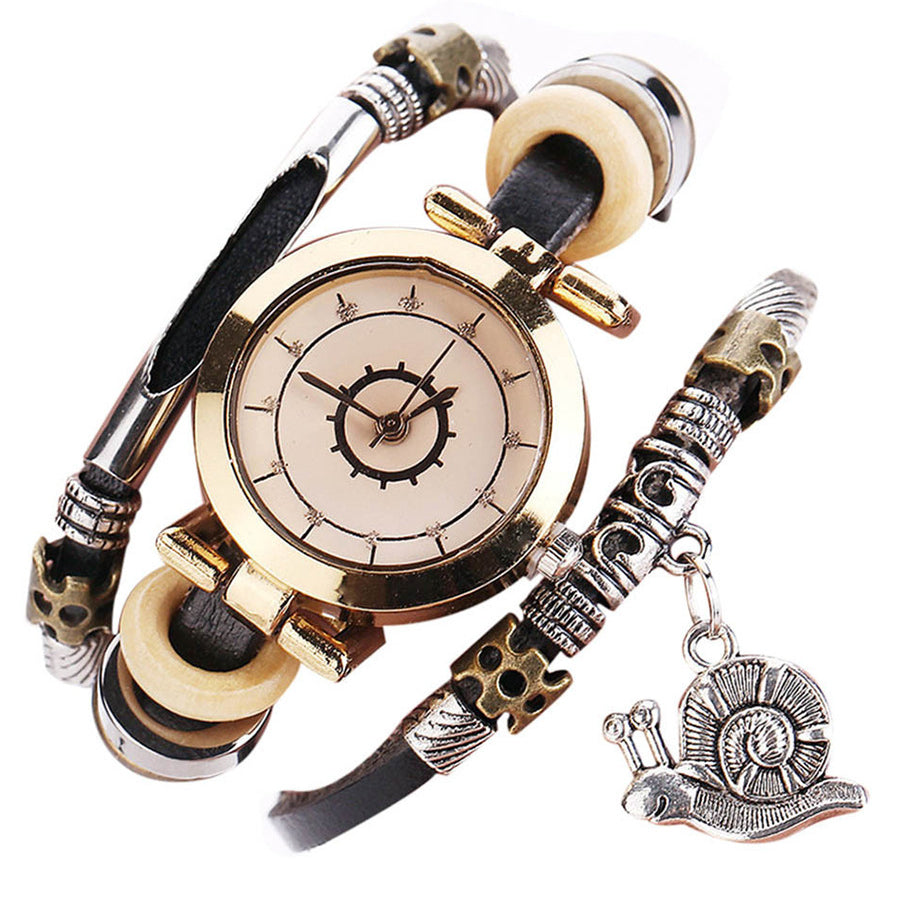 Women's Vintage Bracelet Watch Coiling Leather Watch Snail Pendant - Heritage cosmetics and beauty care