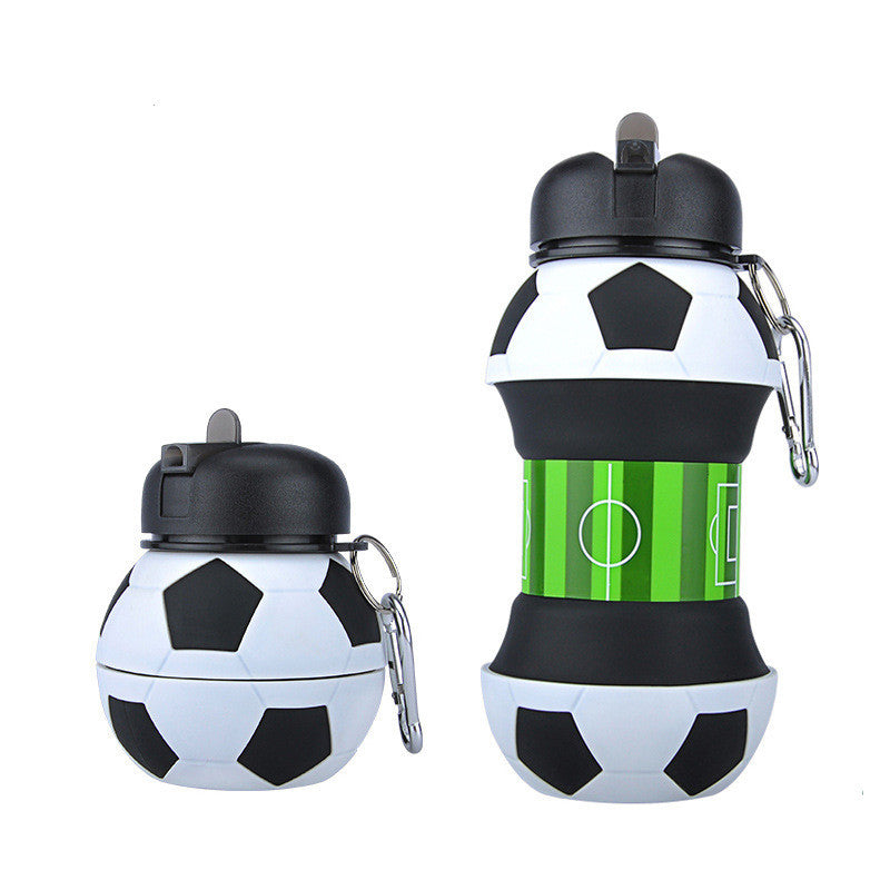 Football Soccer Silicone Water Bottle with Straw Foldable Collapsible Travel Non-toxic Bottles Innovating Camping - Heritage cosmetics and beauty care