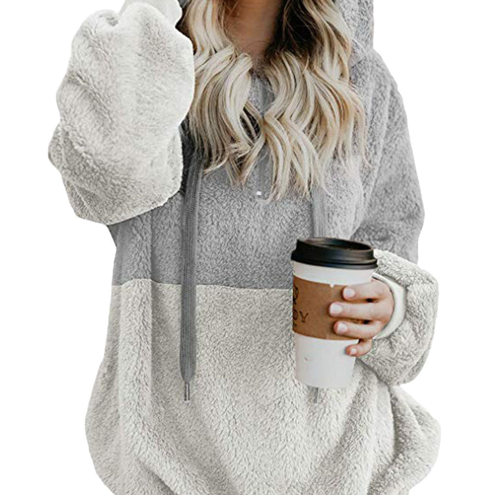 Women Casual Plush Hoodies Zipper Patchwork Hooded Drawstring Sweatshirt Autumn Winter Lady Hooded Warm Loose Tops Heritage cosmetics and beauty care