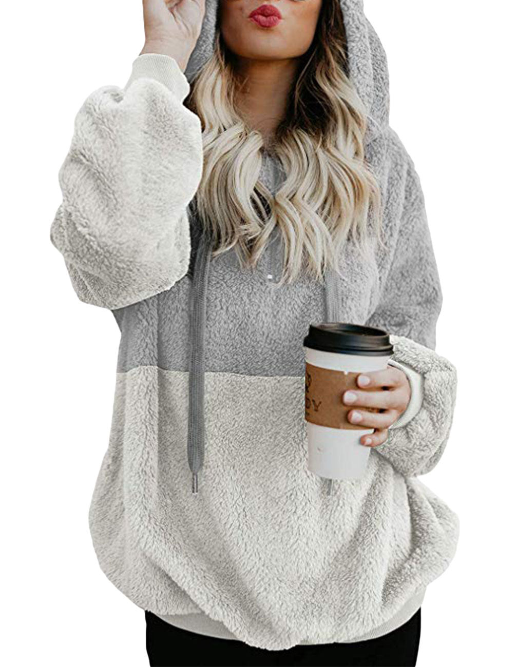 Women Casual Plush Hoodies Zipper Patchwork Hooded Drawstring Sweatshirt Autumn Winter Lady Hooded Warm Loose Tops Heritage cosmetics and beauty care