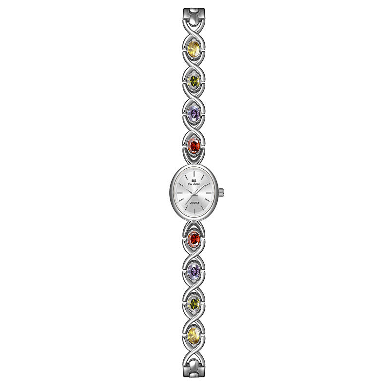 Mid-ancient Fashion Oval Colored Gems Rainbow Light Luxury Watch - Heritage cosmetics and beauty care