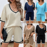 Spring And Summer Women's Clothing Leisure Loose V-neck Sweater Suit - Heritage cosmetics and beauty care