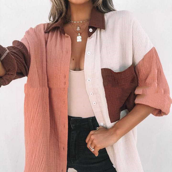 Fashion Multicolor Patchwork Long Sleeve Cardigan Women's Shirts Heritage cosmetics and beauty care