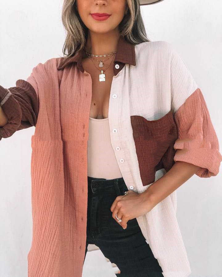 Fashion Multicolor Patchwork Long Sleeve Cardigan Women's Shirts Heritage cosmetics and beauty care