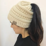 High Bun Ponytail Beanie Hat Chunky Soft Stretch Cable Knit Warm Fuzzy Lined Skull Beanie Acrylic Hats Men And Women - Heritage cosmetics and beauty care