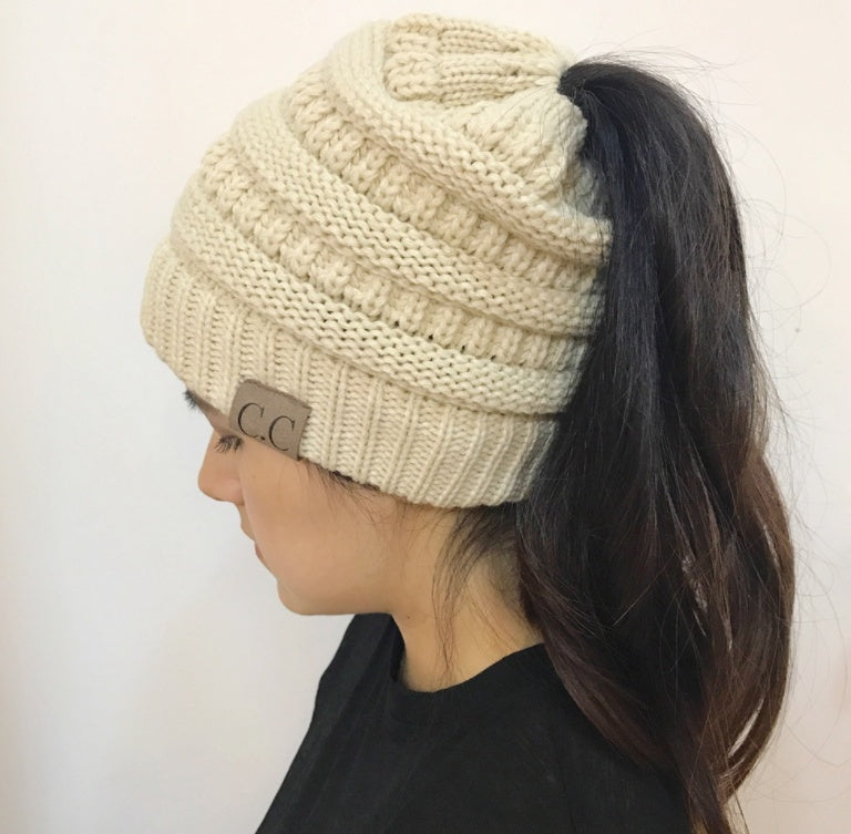 High Bun Ponytail Beanie Hat Chunky Soft Stretch Cable Knit Warm Fuzzy Lined Skull Beanie Acrylic Hats Men And Women - Heritage cosmetics and beauty care