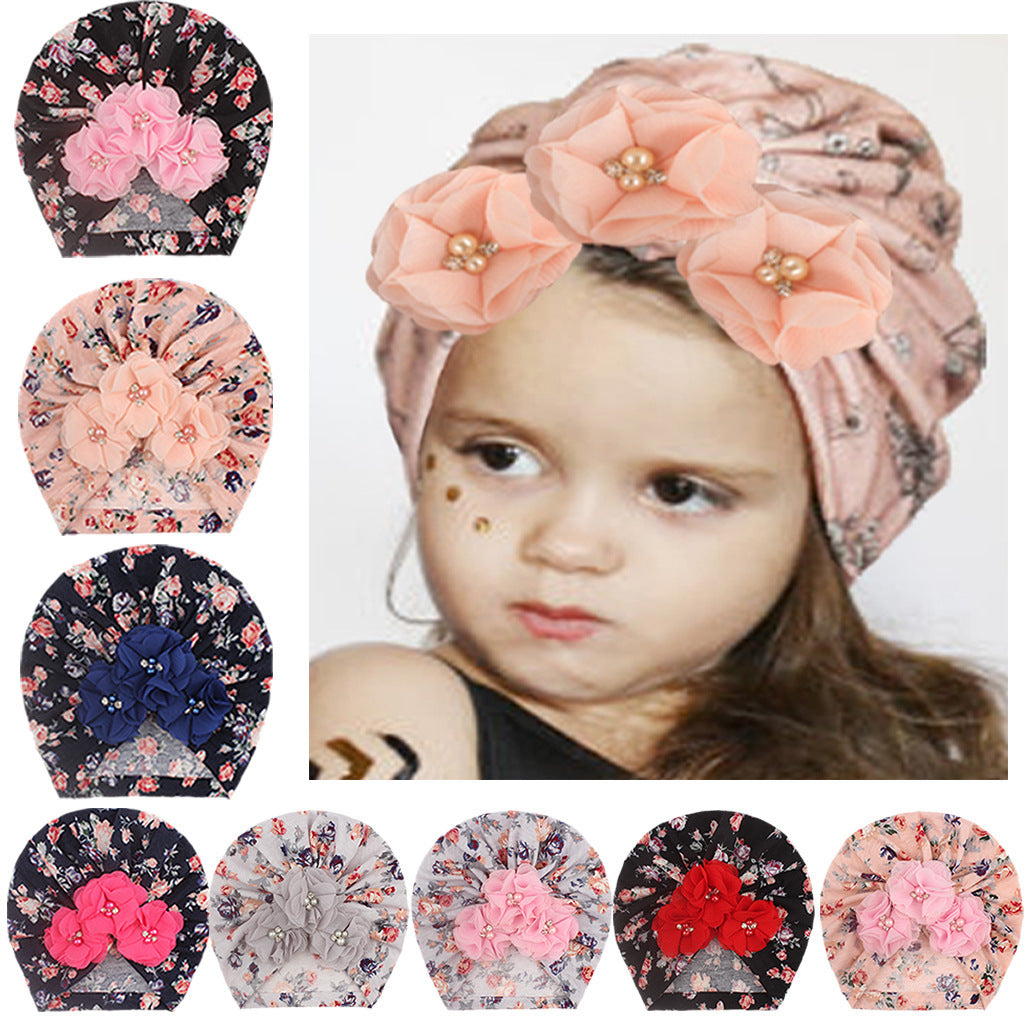 Baby Girl Hats Flowers Turban Beanie Hat Cap - Heritage cosmetics and beauty care