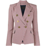 Houndstooth Small Jacket Women Long-Sleeved Double-Breasted Plaid Blazer - Heritage cosmetics and beauty care