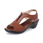 Wedge heel hollow female sandals mid-heel mother sandals - Heritage cosmetics and beauty care