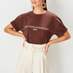 Women's cotton t-shirts brown Printed top Heritage cosmetics and beauty care