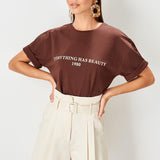 Women's cotton t-shirts brown Printed top Heritage cosmetics and beauty care