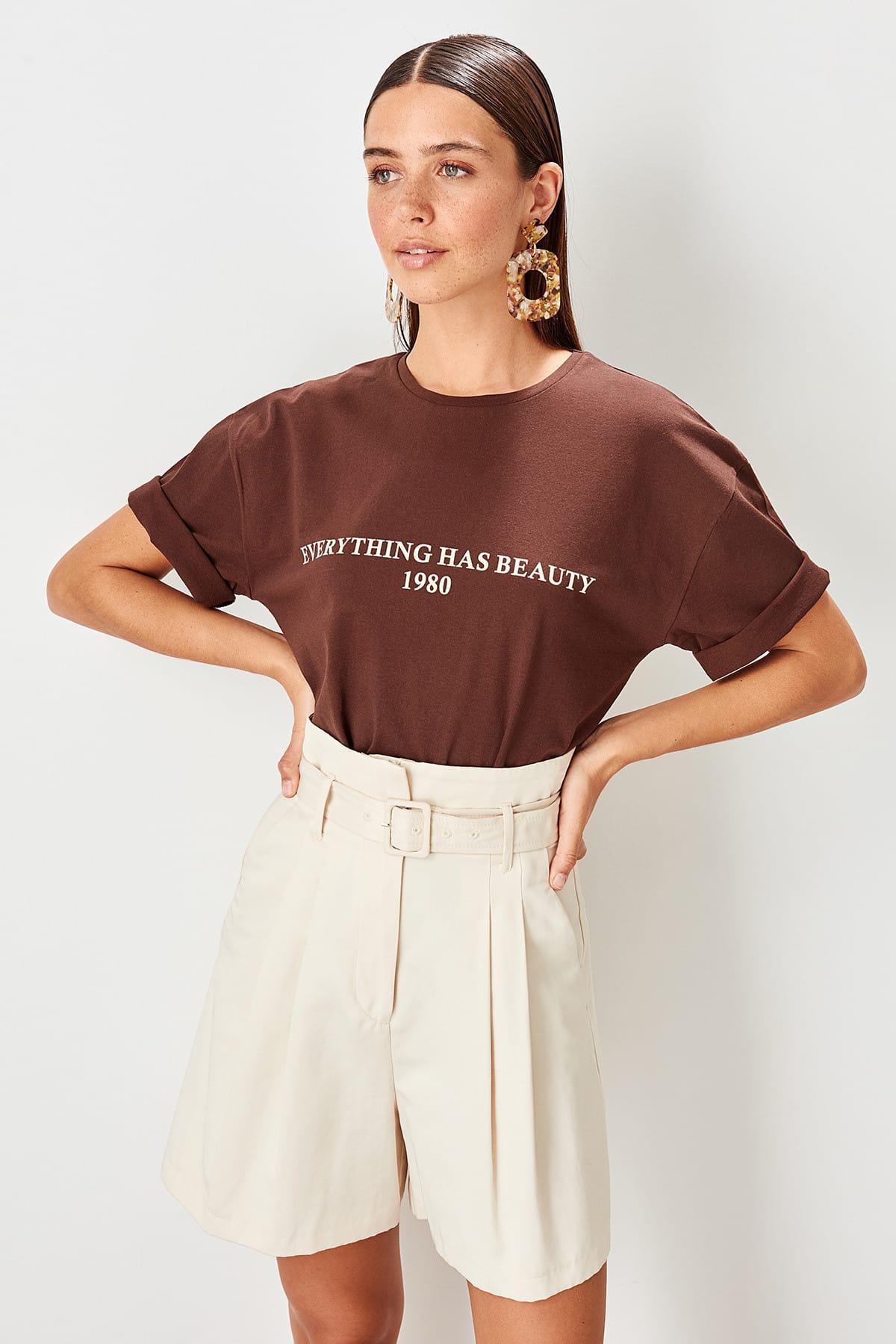 Women's cotton t-shirts brown Printed top Heritage cosmetics and beauty care