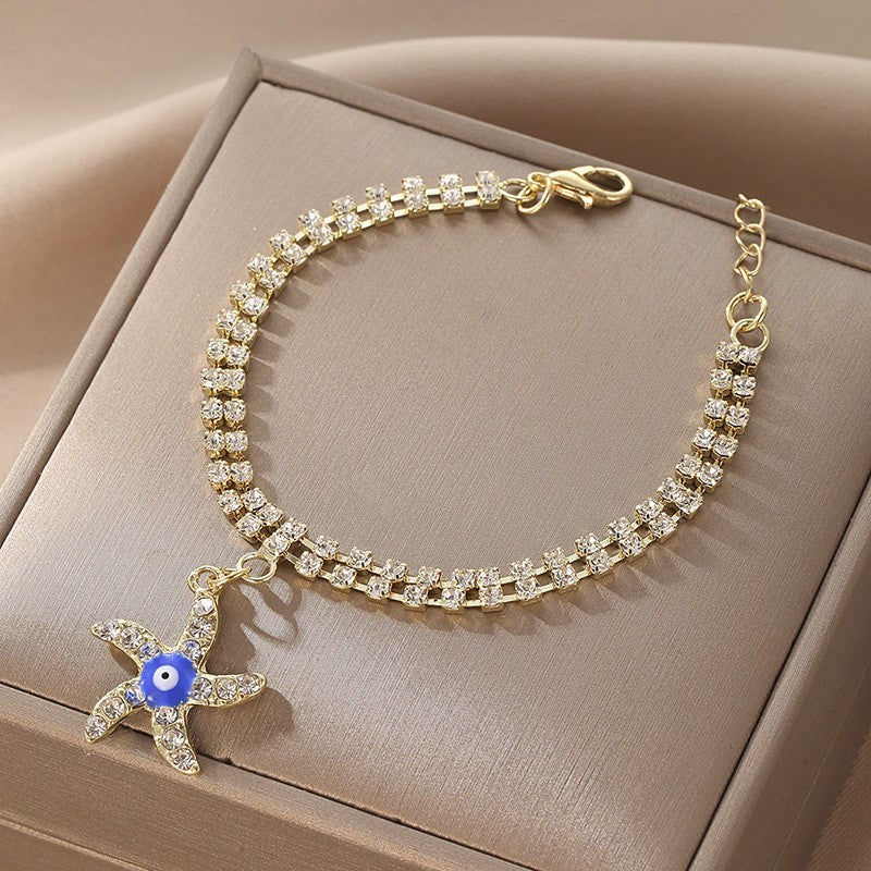 Devil Blue Eye Bracelet Palm Sea Star Evil Eye Full Diamond Double Layer Bracelet - Heritage cosmetics and beauty care