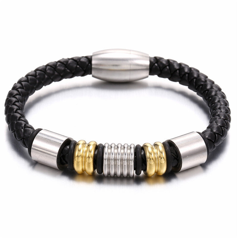 Selling Stainless Steel Men's Leather Bracelets Simple And Versatile Punk Bracelets Men's Jewelry And Bracelets - Heritage cosmetics and beauty care