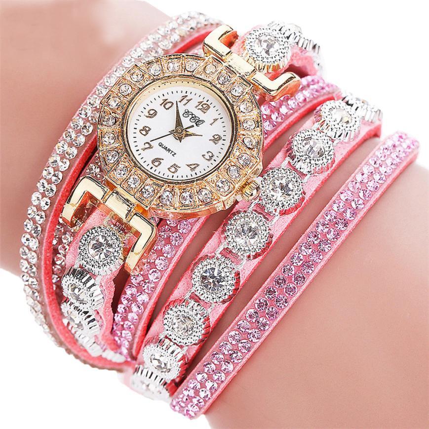 Relogio masculino Women Quartz Women PU Leather Rhinestone Watch Bracelet Watches - Heritage cosmetics and beauty care