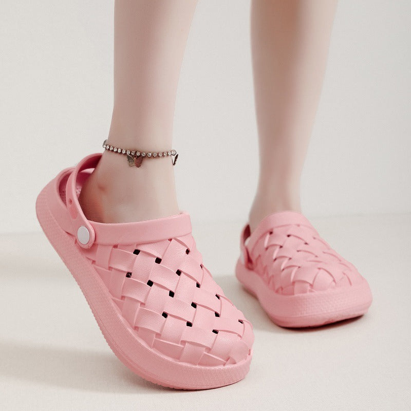 Cross-woven Clogs Shoes Summer Platform Baotou Dual-use Slippers Outdoor Garden Indoor Floor Bathroom Cozy Slipper Women House Shoes - Heritage cosmetics and beauty care