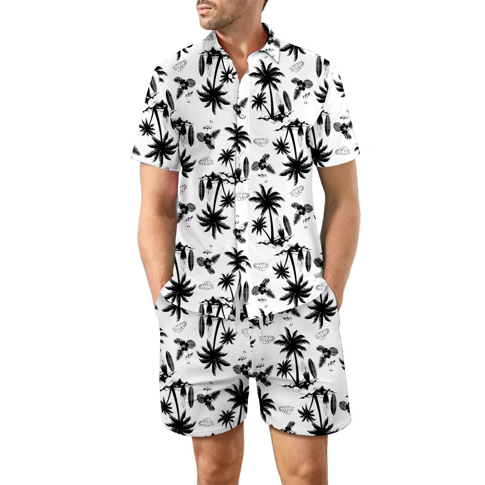 European Size Men's Casual Loose Shirt Suit Hawaii Seaside 3d Digital Printing Beach Short Sleeve Shorts - Heritage cosmetics and beauty care