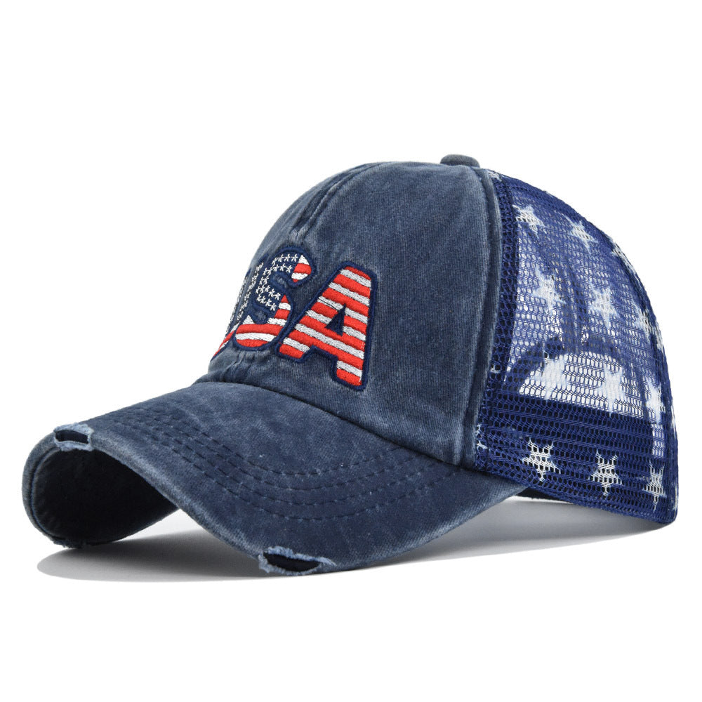 American Flag Embroidered Mesh Cap Embroidered Baseball Hat - Heritage cosmetics and beauty care