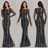 Sequins Women Maxi Dresses Long Sleeve Female Party Dresses - Heritage cosmetics and beauty care