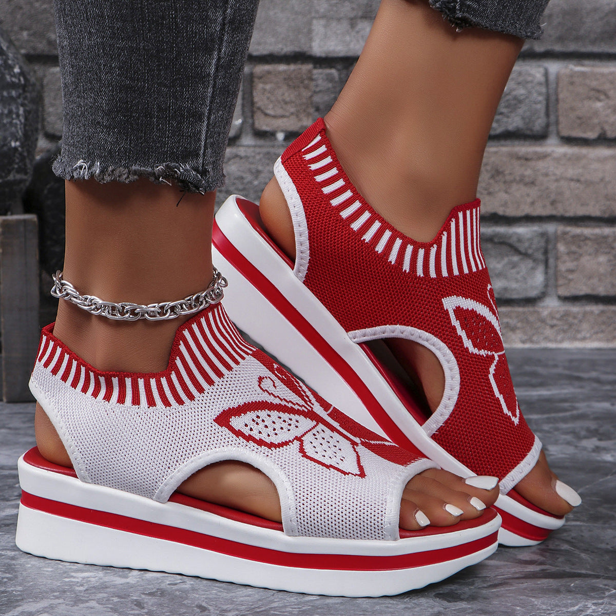 Summer Butterfly Print Sports Sandals Casual Breathable Flying Woven Flat Shoes For Women - Heritage cosmetics and beauty care