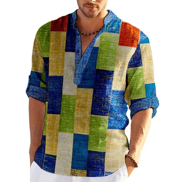 Simple Printed Stand Collar Men's Casual Shirt - Heritage cosmetics and beauty care