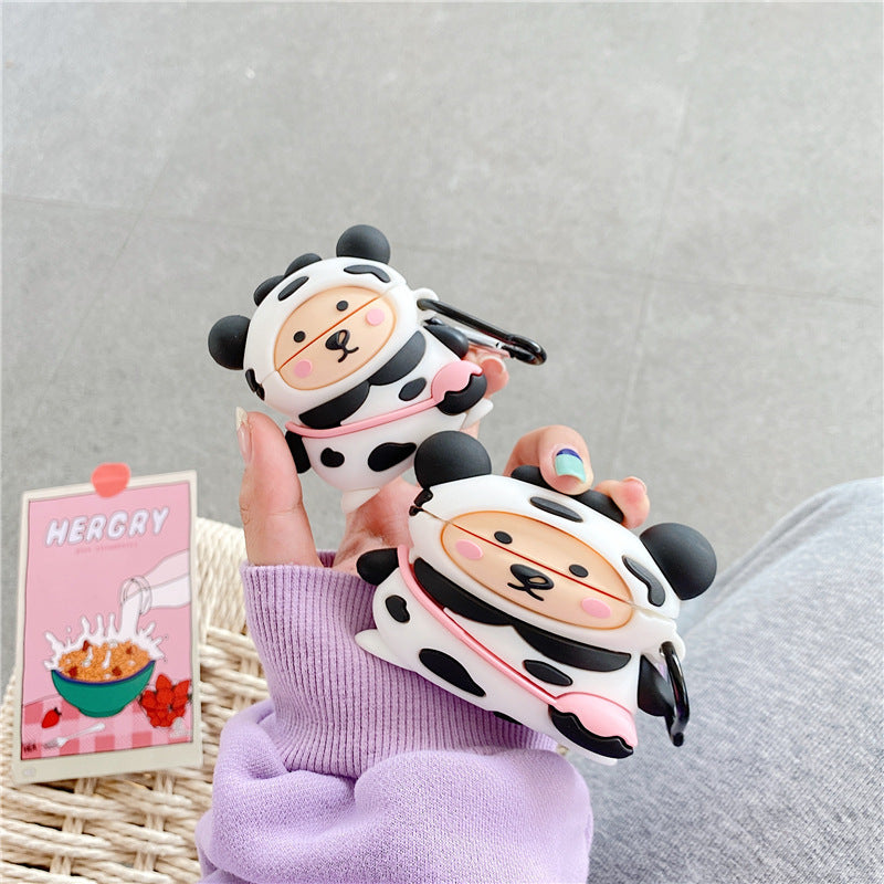 Suitable For Bear Cow Bluetooth Wireless Earphone Sleeve 2 3 Generation Cute Silicone Anti Fall Shell Heritage cosmetics and beauty care