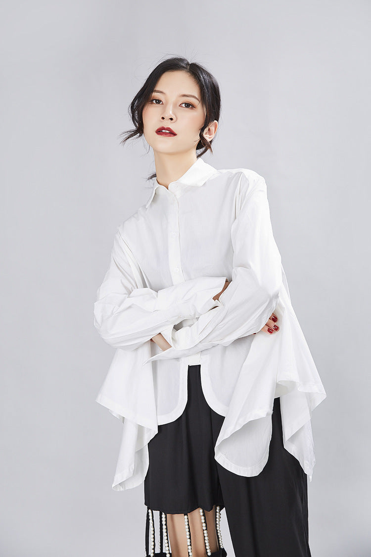 Spring Women's  Design Sense Irregular Loose Long Sleeve Shirts Heritage cosmetics and beauty care