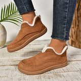 Fashion V-cut Plush Ankle Boots Winter Plus Velvet Flat Snow Boot Casual Warm Solid Suede Cotton Shoes For Women