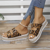 Summer Double Buckle Leopard Print Flat Sandals Hemp Thick-soled Sandals Seaside Vacation Beach Shoes For Women Heritage cosmetics and beauty care