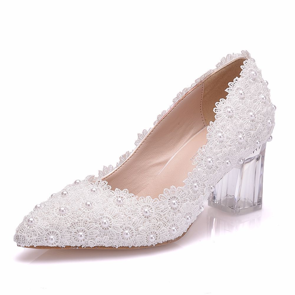 7cm Crystal Clear Chunky Heels - Heritage cosmetics and beauty care