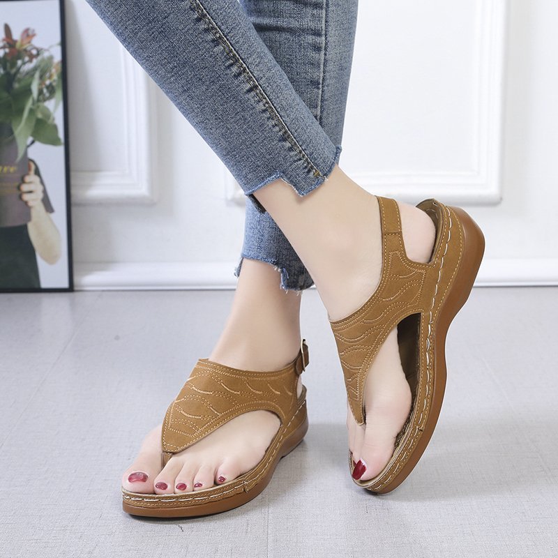 Casual Sandals Women's Wedge Heel Solid Color Flip Flop Sandals - Heritage cosmetics and beauty care