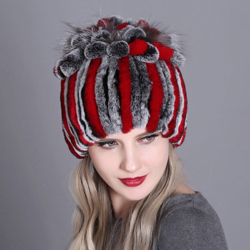 Woven Women's Fur Hats Warm And Thick Warmth Ladies Colorful Knitted Hats - Heritage cosmetics and beauty care