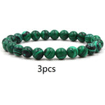 Classic Black Matte Green Malachite Bracelets Suitable Women Men Elastic Strand Jewelry - Heritage cosmetics and beauty care