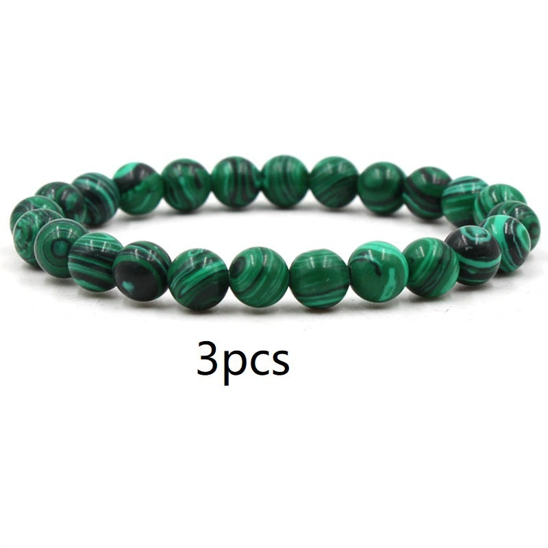 Classic Black Matte Green Malachite Bracelets Suitable Women Men Elastic Strand Jewelry - Heritage cosmetics and beauty care