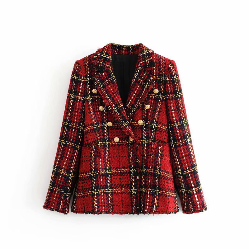 Plaid buttoned woolen blazer - Heritage cosmetics and beauty care