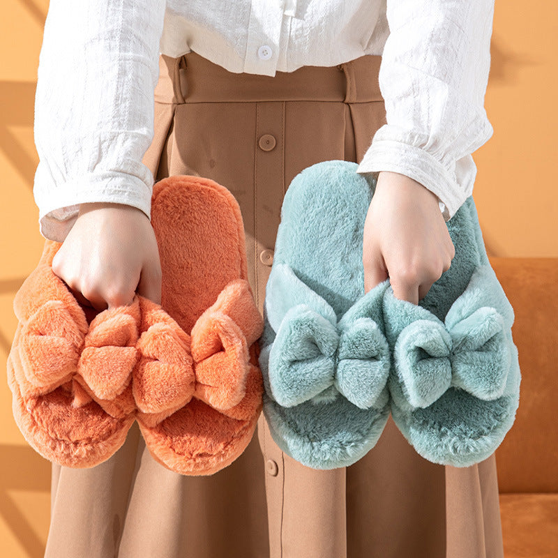 Bowknot Plush Slippers Plush Cotton Slippers - Heritage cosmetics and beauty care