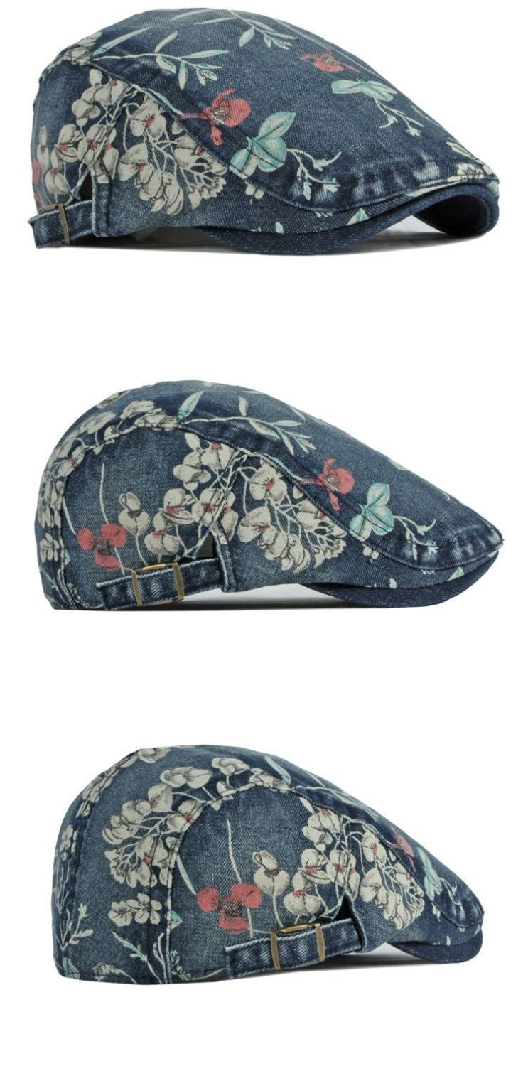 Denim Hat Advance Hats Flower Printed All-matching Peaked Cap - Heritage cosmetics and beauty care