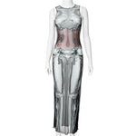 Printed Mesh See-through Sleeveless Vest Dress - Heritage cosmetics and beauty care