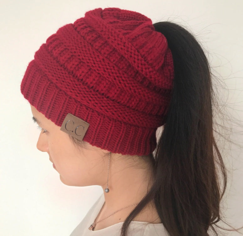 High Bun Ponytail Beanie Hat Chunky Soft Stretch Cable Knit Warm Fuzzy Lined Skull Beanie Acrylic Hats Men And Women - Heritage cosmetics and beauty care