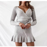 Sexy V Neck Knitted Dresses Women Long Sleeve Heritage cosmetics and beauty care