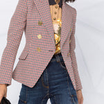 Houndstooth Small Jacket Women Long-Sleeved Double-Breasted Plaid Blazer - Heritage cosmetics and beauty care