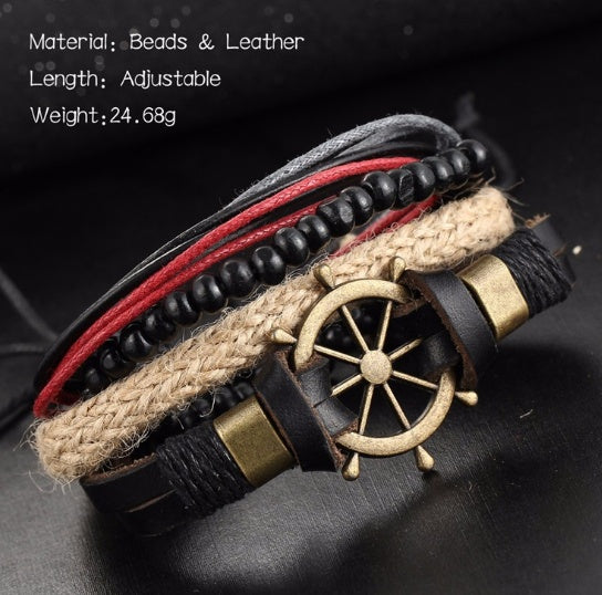 Vintage Ship Rudder Leather Bracelet Hand-Woven Multi-Layer Male And Female Bracelets - Heritage cosmetics and beauty care