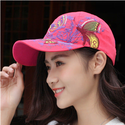 Korean Version Embroidered Baseball Butterfly Embroidery Duck Tongue Print Tide Hat Hat Women Hat Wholesale Sunscreen Hats - Heritage cosmetics and beauty care