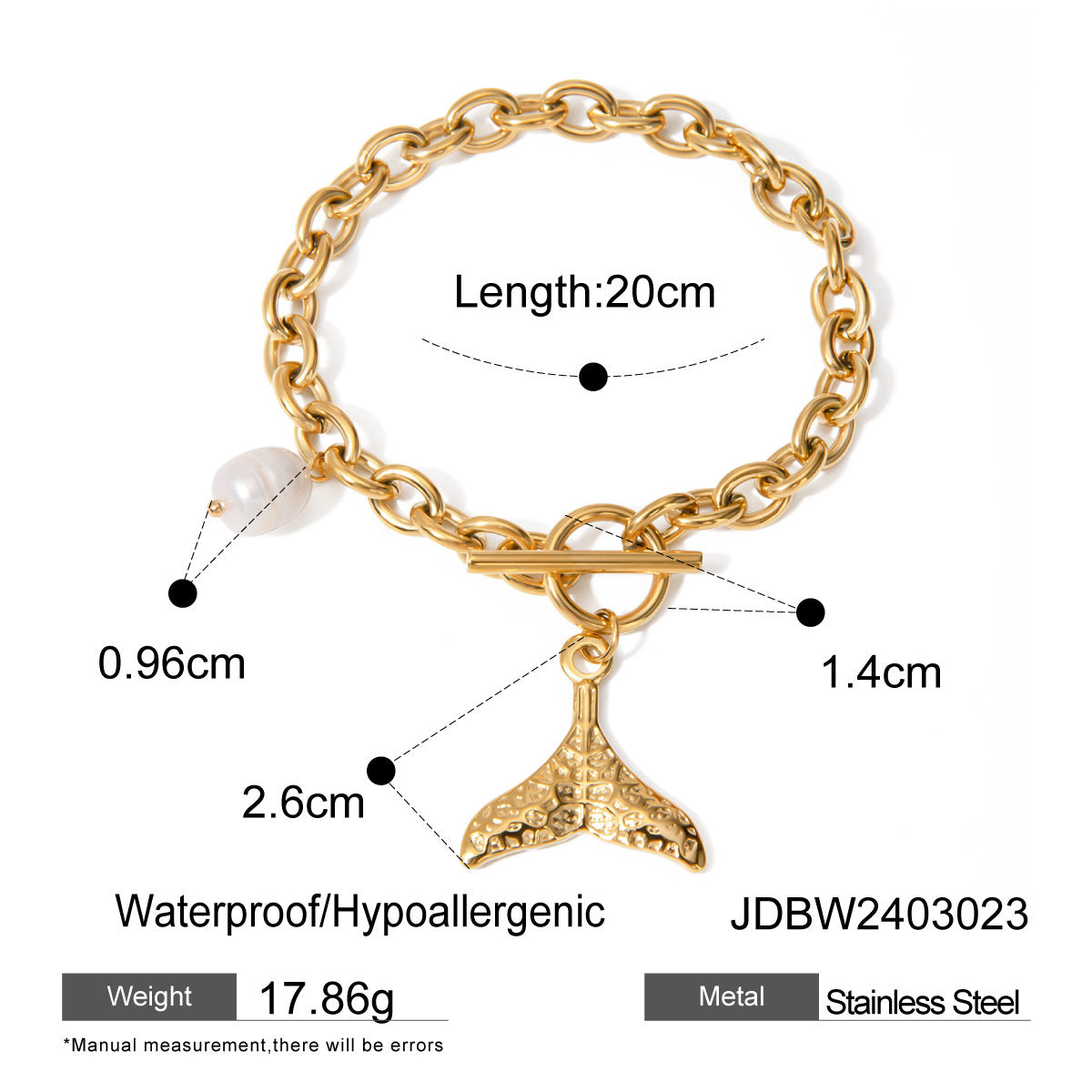 18K Gold Stainless Steel Fishtail Natural Freshwater Pearl Bracelet - Heritage cosmetics and beauty care