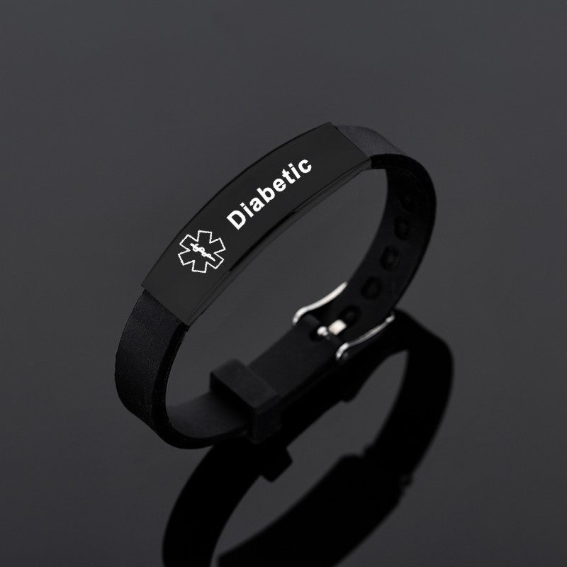 Black Stainless Steel Silicone Medical Alert ID Bracelet DIABETIC EPILEPSY SOS Bracelets - Heritage cosmetics and beauty care