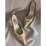 Vintage Pointed Embroidered High Heels - Heritage cosmetics and beauty care