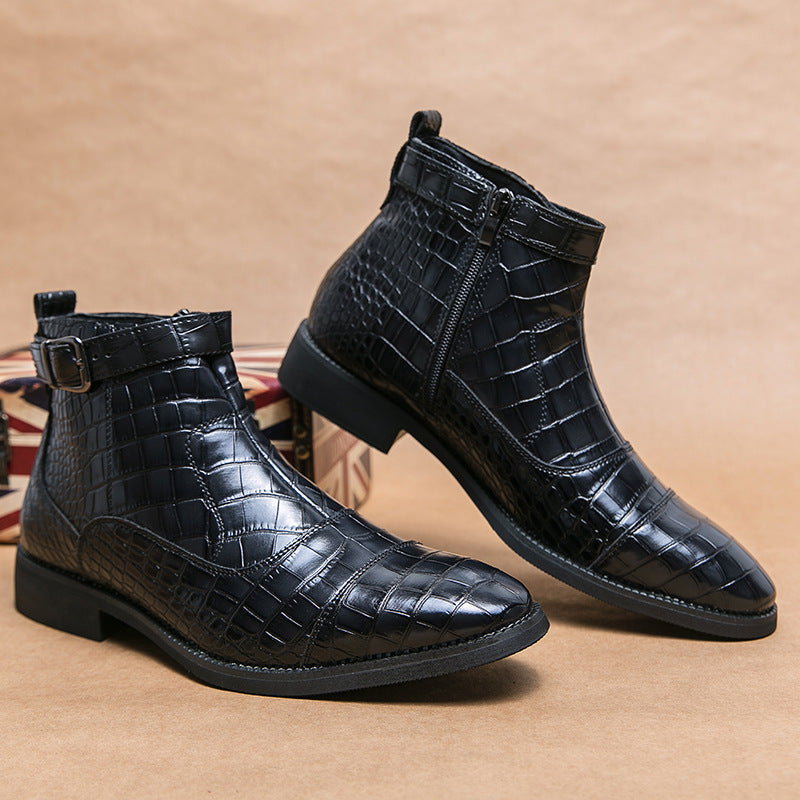 Autumn And Winter Plus Size Crocodile Pattern For Men Ankle Boots