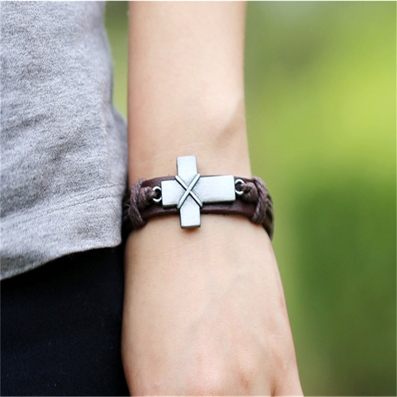 Brown Leather Cross Bracelets - Heritage cosmetics and beauty care