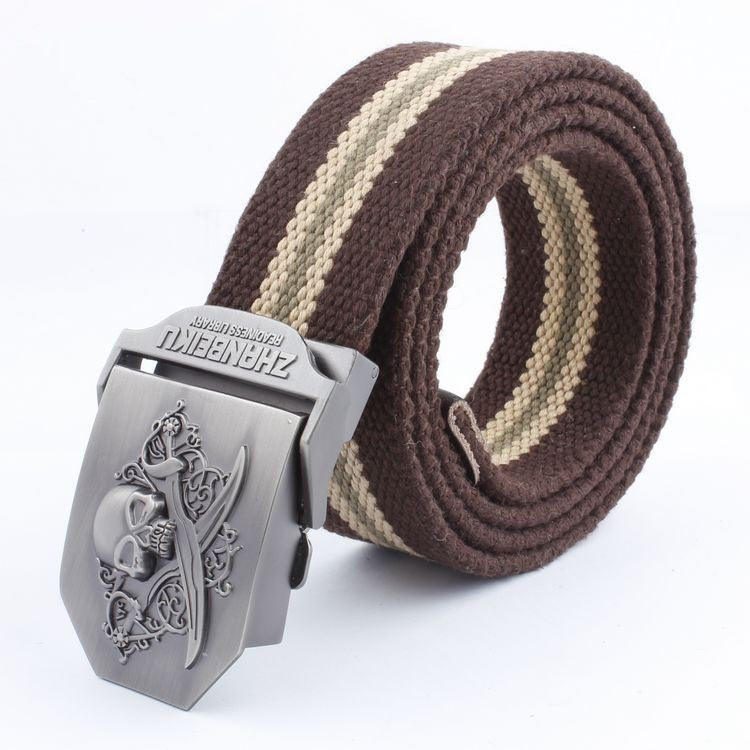 Casual And Versatile Double Knife Skull Canvas Belt - Heritage cosmetics and beauty care