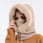 Winter Thick Plush Hat With Scarf Windproof Warm Knit Hats Hooded For Women - Heritage cosmetics and beauty care